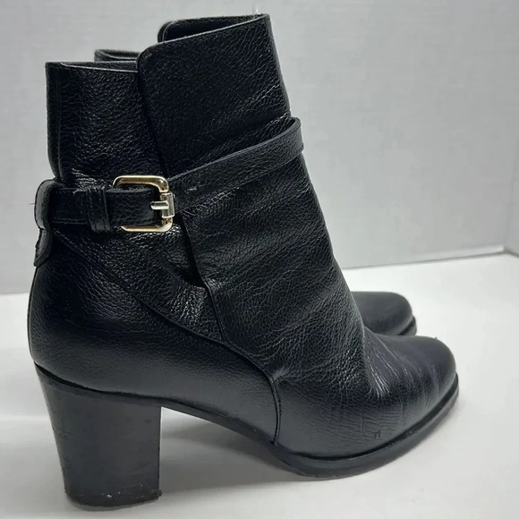 L.K. LK Bennett London Heeled Booties Boots Black Leather Ankle Buckle Size 39 9 - Picture 2 of 12